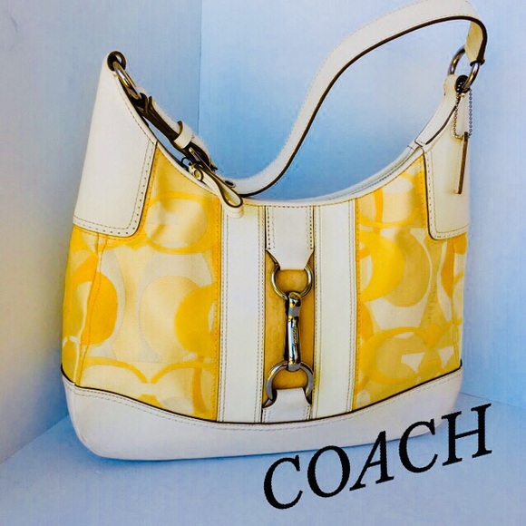 Coach Handbags - COACH LEATHER MONOGRAM LIGHT YELLOW HAMPTON BAG